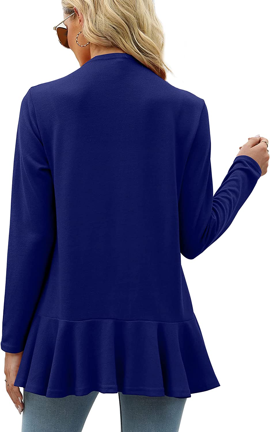 Geifa Cardigan for Women Lightweight Ruffle Drape Open Front Cardigans Sweaters Long Sleeve - Image 3